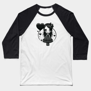 Chibi Goth Valentine Emo Girl Heart Balloons Baseball T-Shirt